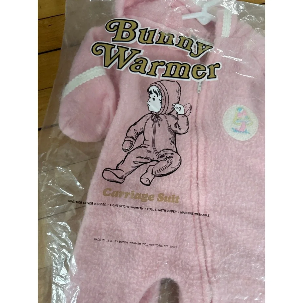 VTG Bunny Warmer Carriage suit mushroom patch‎ in pink with original dust bag